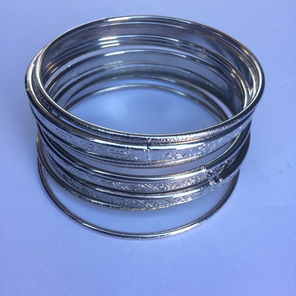 Silver Bangle Bracelets Set